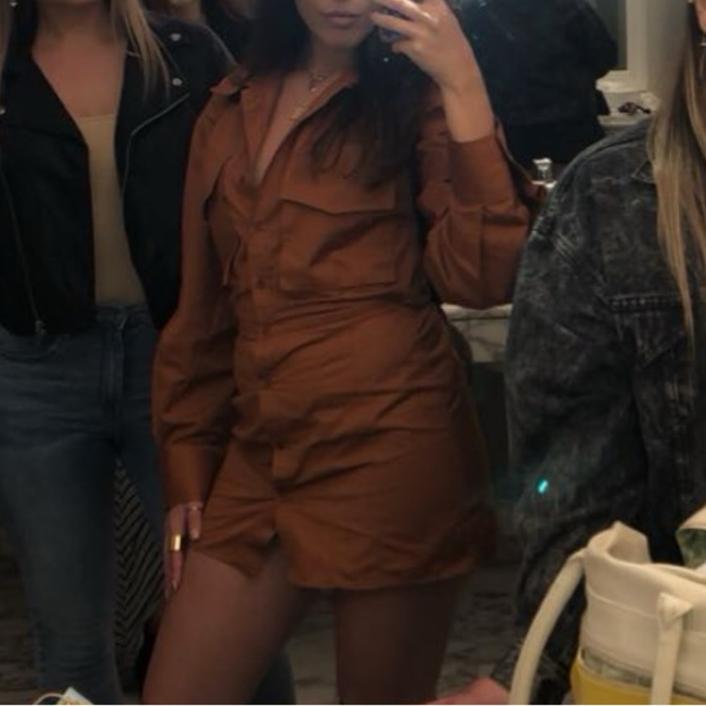Zara Brunt Orange Button Up Long Sleeve Dress